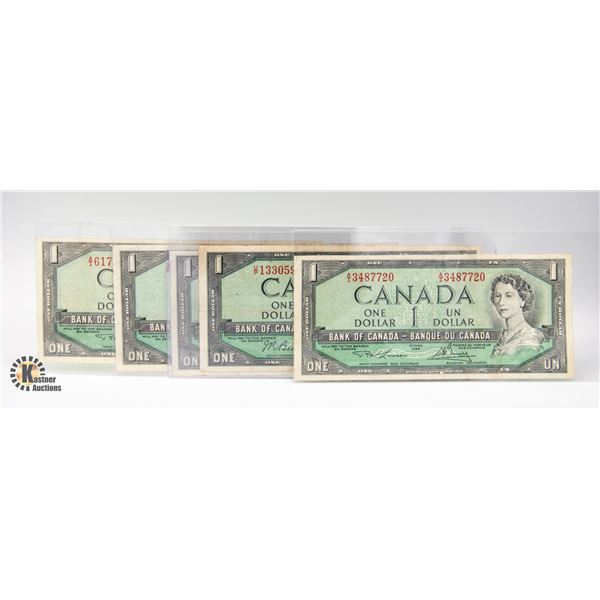 5 1954 $1 BILLS DIFFERENT SIGNATURES