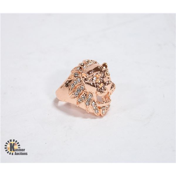 ROSE GOLD PLATED LION THEMED RING SIZE 10.5