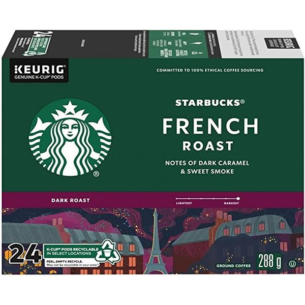 NEW BOX OF 24 STARBUCKS FRENCH ROAST KEURIG PODS