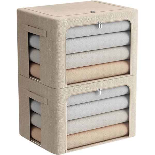 NEW SET OF 2 LARGE 66L BEIGE COLLAPSIBLE STORAGE