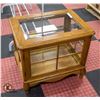 Image 2 : ANTIQUE OAK & GLASS END TABLE WITH INNER STORAGE