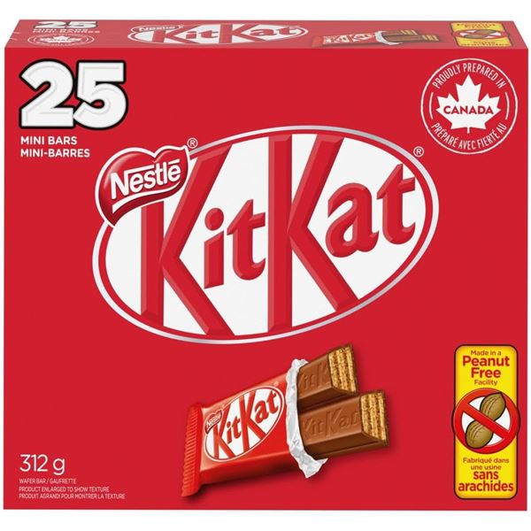 NEW 25 PACK OF KIT KAT MINI BARS, 312G