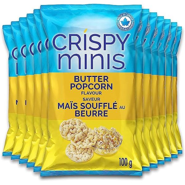 NEW CASE OF 12 CRISPY MINIS BUTTER POPCORN FLAVOUR