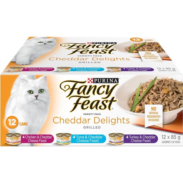 NEW CASE OF 12 PURINA FANCY FEAST CHEDDAR DELIGHTS