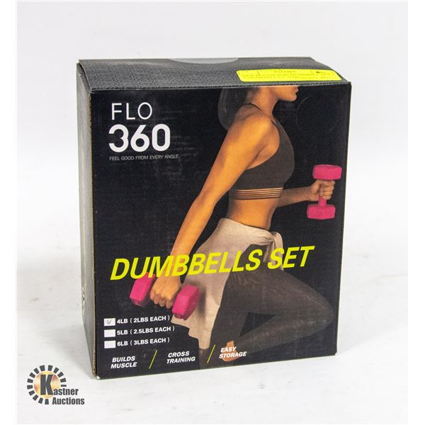 NEW FLO 360 4LBS DUMBBELL SET - 2 DUMBBELLS X 2LBS