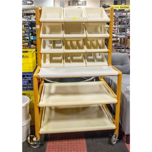 CRAFTING CART ON CASTORS 12 BINS, 3 SHELVES