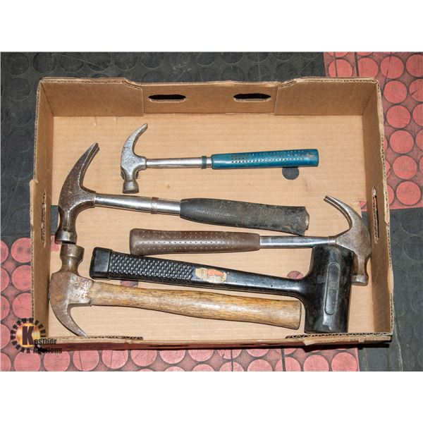 FLAT WITH VARIETY OF HAMMERS - 3 SIZES OF