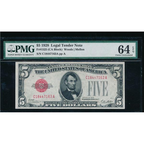 1928 $5 Legal Tender Note PMG 64EPQ