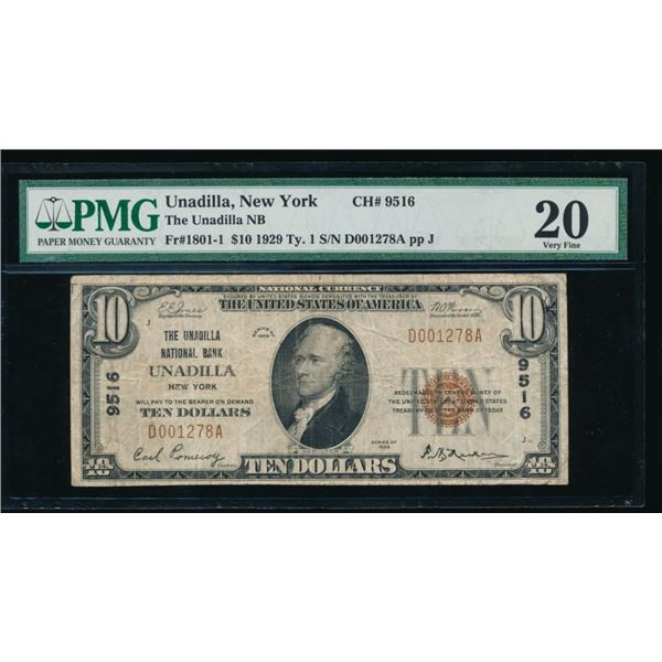 1929 $10 Unadilla NY National PMG 20