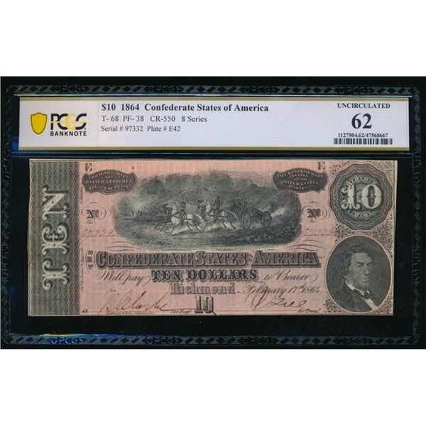 1864 $10 T-68 Confederate PCGS 62