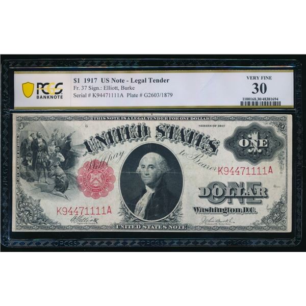 1917 $1 Legal Tender Note PCGS 30