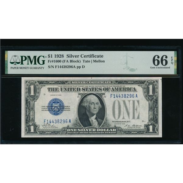 1928 $1 Silver Certificate PMG 66EPQ