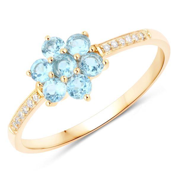 10KT Yellow Gold 0.57ctw Swiss Blue Topaz and White Diamond Ring
