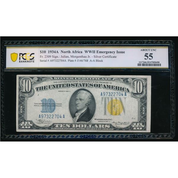 1934A $10 N Africa Silver Certificate PCGS 55