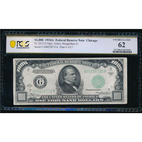 1934A $1000 Chicago FRN PCGS 62