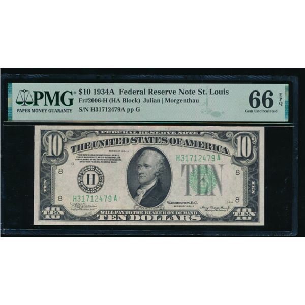 1934A $10 St Louis FRN PMG 66EPQ