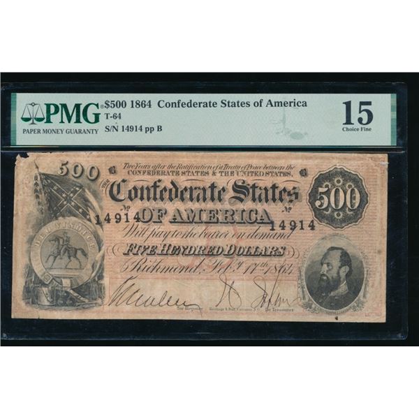 1864 $500 T-64 Confederate PMG 15