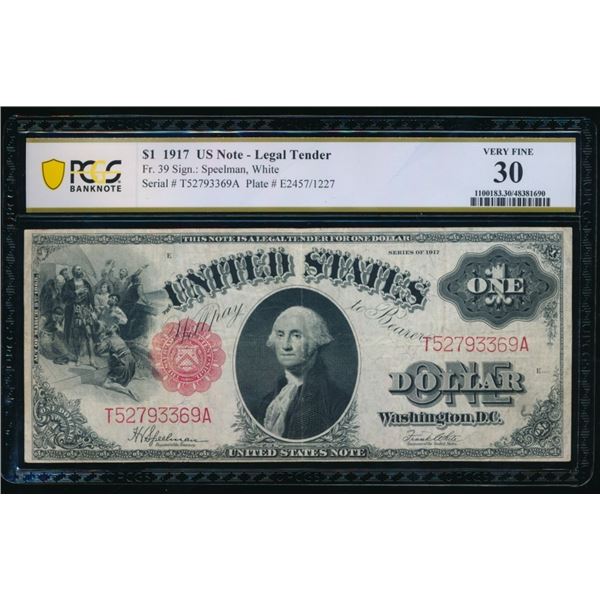 1917 $1 Legal Tender Note PCGS 30