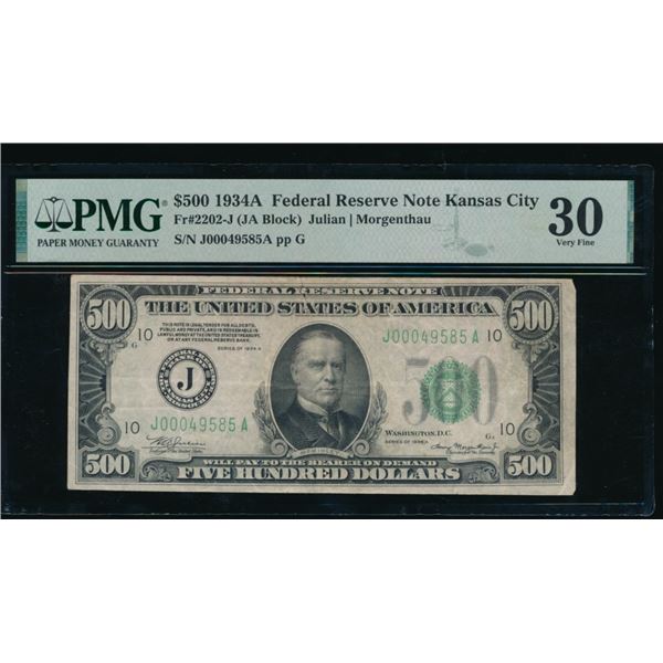 1934A $500 Kansas City FRN PMG 30