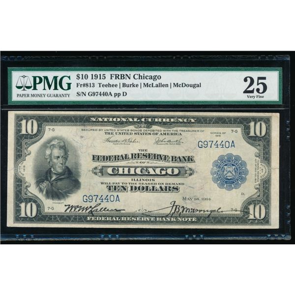 1915 $10 Chicago FRBN PMG 25