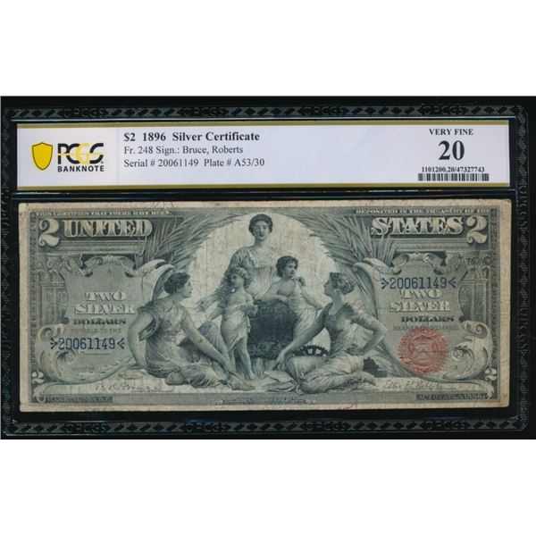 1896 $2 Educational Silver Certificate PCGS 20