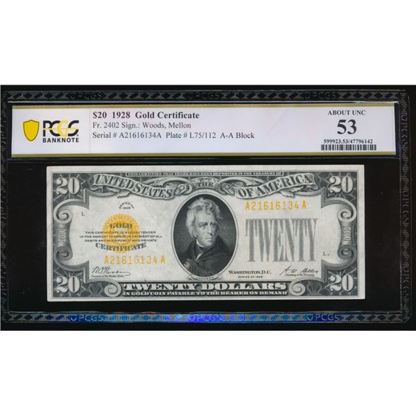 1928 $20 Gold Certificate PCGS 53