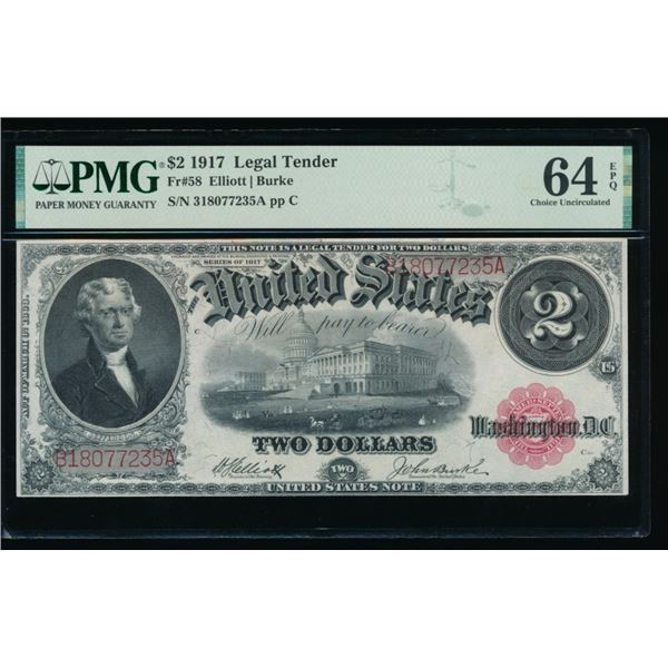 1917 $2 Legal Tender Note PMG 64EPQ