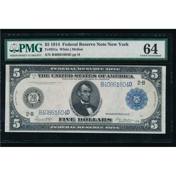 1914 $5 New York FRN PMG 64