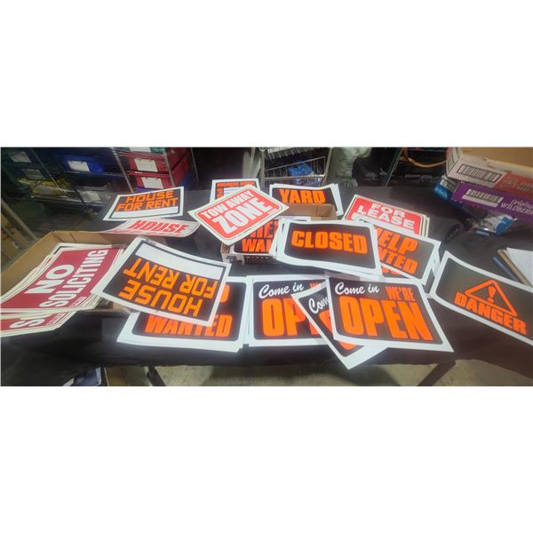 100+/- YARD SALE, WE'RE HIRING, WE'RE CLOSED, OPEN, GARAGE SALE, HELP WANTED SIGNS - LOTS OF DUPLICA