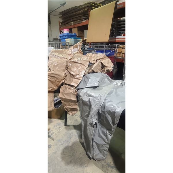 THREE BEIGE DUPONT TYCHEM CPF-3 SUITS SIZE: 2X AND ONE GREY SIZE 3X