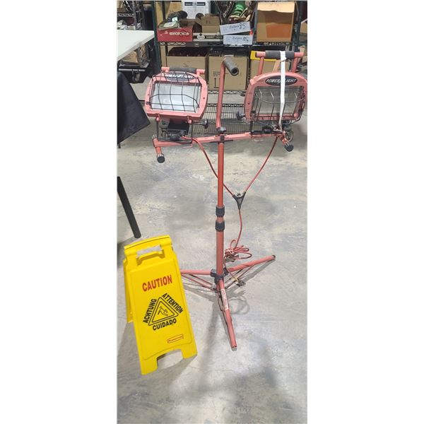 POWER AREA LIGHT AND CAUTION WET FLOOR SIGN