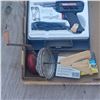 Image 2 : NEW TOOL POUCH , SOLDERING GUN KIT, STAPLER KIT AND ANTIQUE BUTTER CHURN TOP