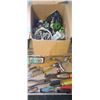Image 1 : BOX OF ASSORTED TOOLS, POCKET KNIVES, AND MISC