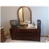 Image 4 : ROSEWOOD TONE QUEEN BEDROOM SUITE C/W HEAD BOARD, NIGHT STAND, DRESSER AND MIRROR