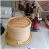 Image 1 : CUTTING BOARD, TURN TABLE, BAMBOO STEAMER ASSORTED OPEN LIQUOR OR WINE BOTTLES USE AT OWN RISK