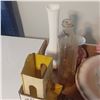Image 4 : SIGNED SMALL PRINT, BOX OF COLLECTABLES AND WASH BASIN C/W PITCHER