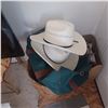 Image 1 : WICKER LAUNDRY HAMPER C/W SUITECASE AND LARGE STETSON HATS