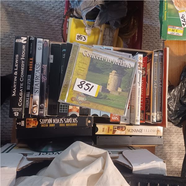 BOX OF VHS, DVD AND CD'S