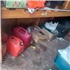 Image 1 : 4 JERRY CANS, GUNNY SACKS AND MISC ON BOTTOM SHELF