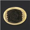 Image 2 : Antique 14K Yellow Gold Sideways Oval Carved Brown Glass Cameo Floral Pin Brooch