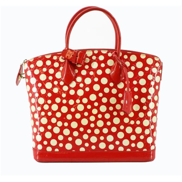 Louis Vuitton Red Vernis Dot Leather Yayoi Kusama Lockit Vertical MM Satchel Bag