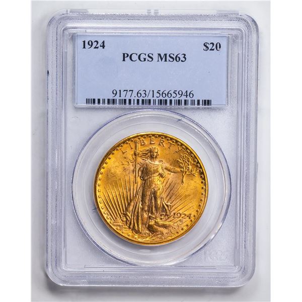 1924 $20 Double Eagle Gold Coin PCGS MS63