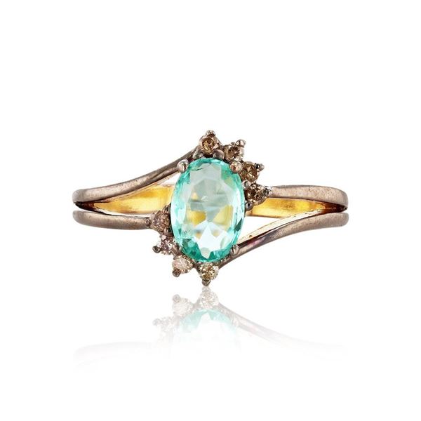 0.50 ctw Aquamarine and 0.12 ctw Diamond Silver Ring