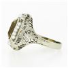 Image 6 : Antique 14K Gold Rectangular Bezel Citrine Seed Pearl Halo w/ Open Filigree Ring