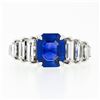 Image 5 : 18k Gold 5.91 ctw AGL Emerald Burma NO HEAT Sapphire & Step Baguette Diamond Rin