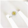 Image 3 : NEW 14K White Gold 0.96 ctw Ceylon Yellow Sapphire Solitaire w/ Diamond Halo Rin