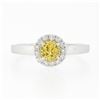 Image 4 : NEW 14K White Gold 0.96 ctw Ceylon Yellow Sapphire Solitaire w/ Diamond Halo Rin