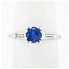Image 1 : Vintage Platinum 1.17 ctw Round Sapphire Baguette Diamond 3 Stone Engagement Rin