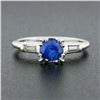 Image 2 : Vintage Platinum 1.17 ctw Round Sapphire Baguette Diamond 3 Stone Engagement Rin