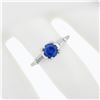 Image 3 : Vintage Platinum 1.17 ctw Round Sapphire Baguette Diamond 3 Stone Engagement Rin